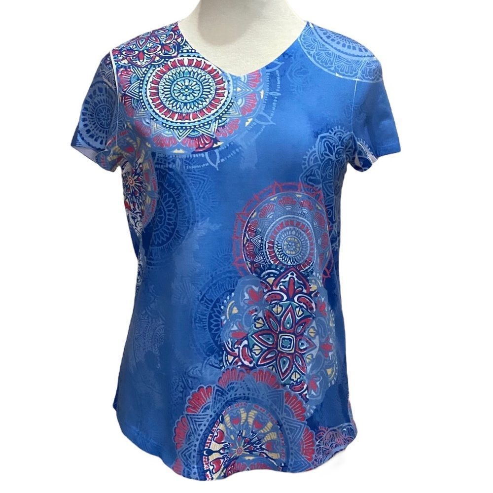 WEEKENDS by Chico’s Blue Mandala T Shirt Size Small